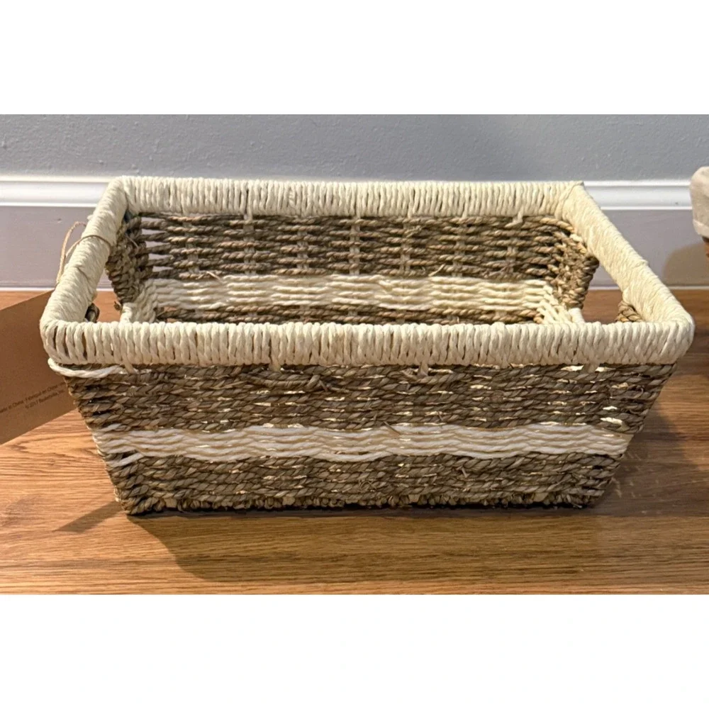 🧺 Basketville VT Basket Storage Set of 3 Wicker Fabric Liner Box New